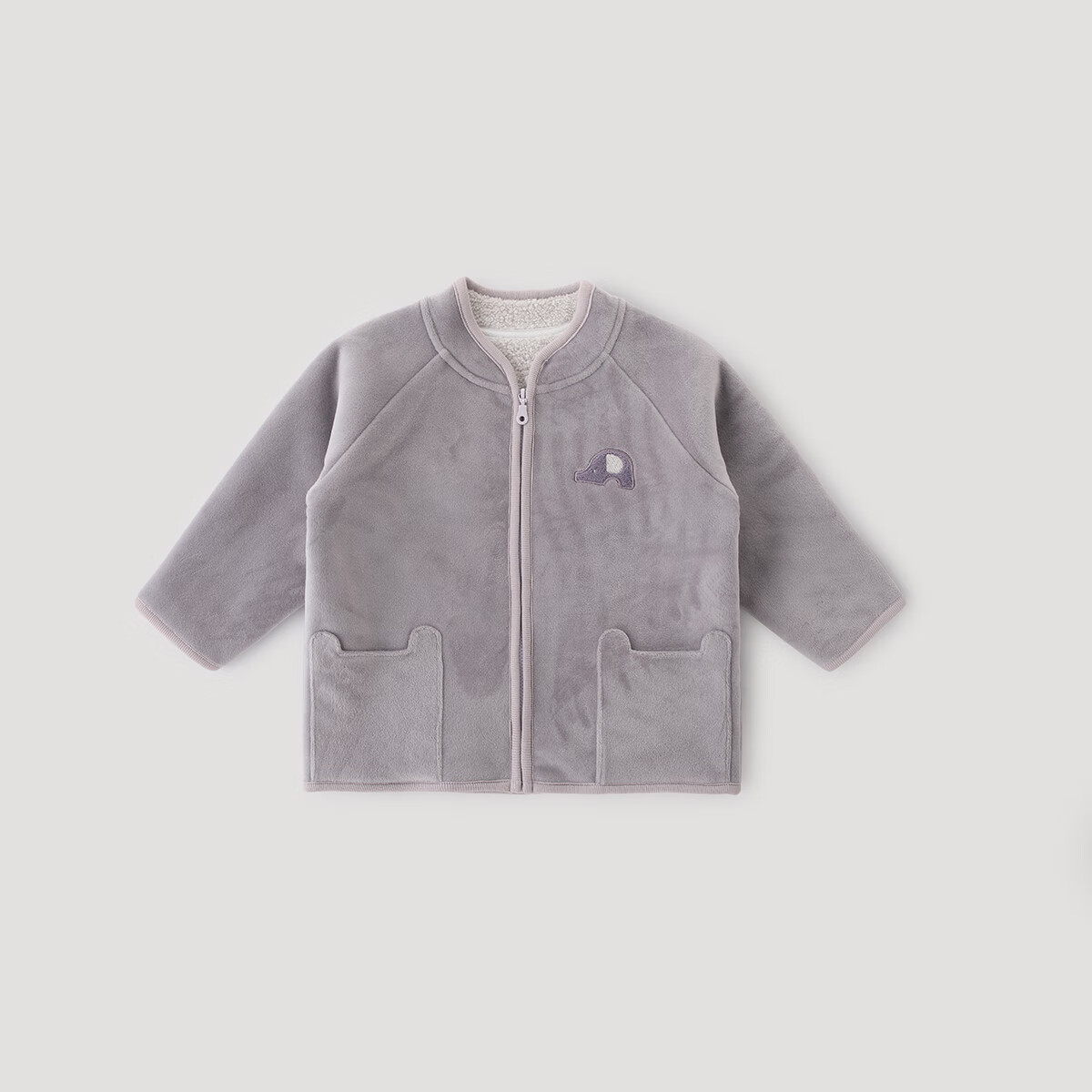 巴厘小猪儿童羊羔绒外套秋冬季加绒加厚外衣男童保暖上衣女童冬装宝宝衣服 浅灰紫 100