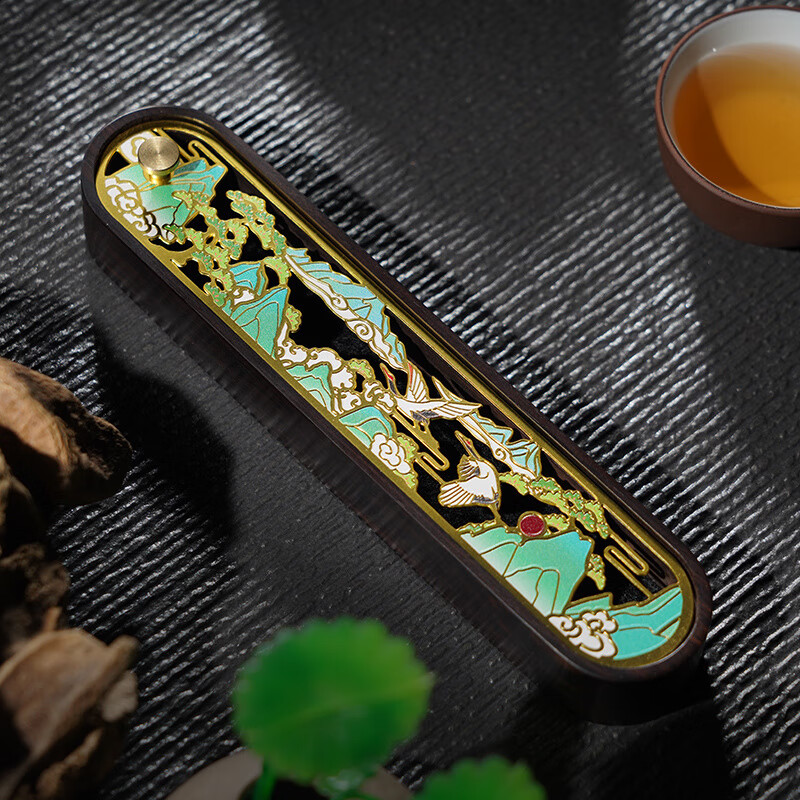 普云家用室內(nèi)木臥香盒沉香檀香薰香線 線香盒中式詩意擺件香薰爐 臥香盒(云鶴游天)適用10.5cm線_