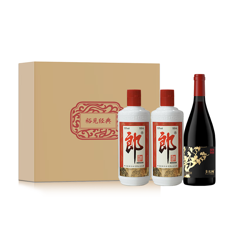 郎酒【裕见经典】郎牌郎酒 53度 500ml*2+张裕干红 750ml*1 家庭小酌