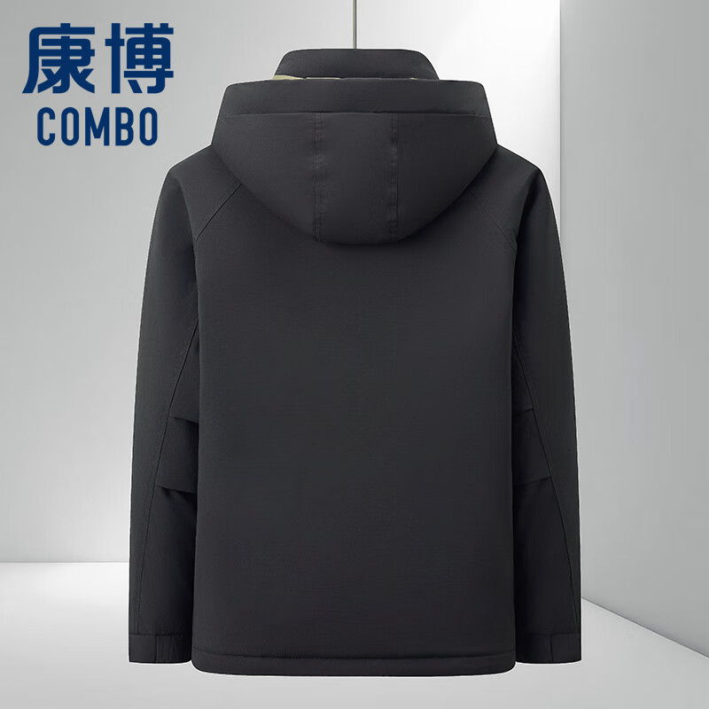 康博冬季休闲连帽羽绒服保暖防寒潮流商务男士外套 黑色 L (175)