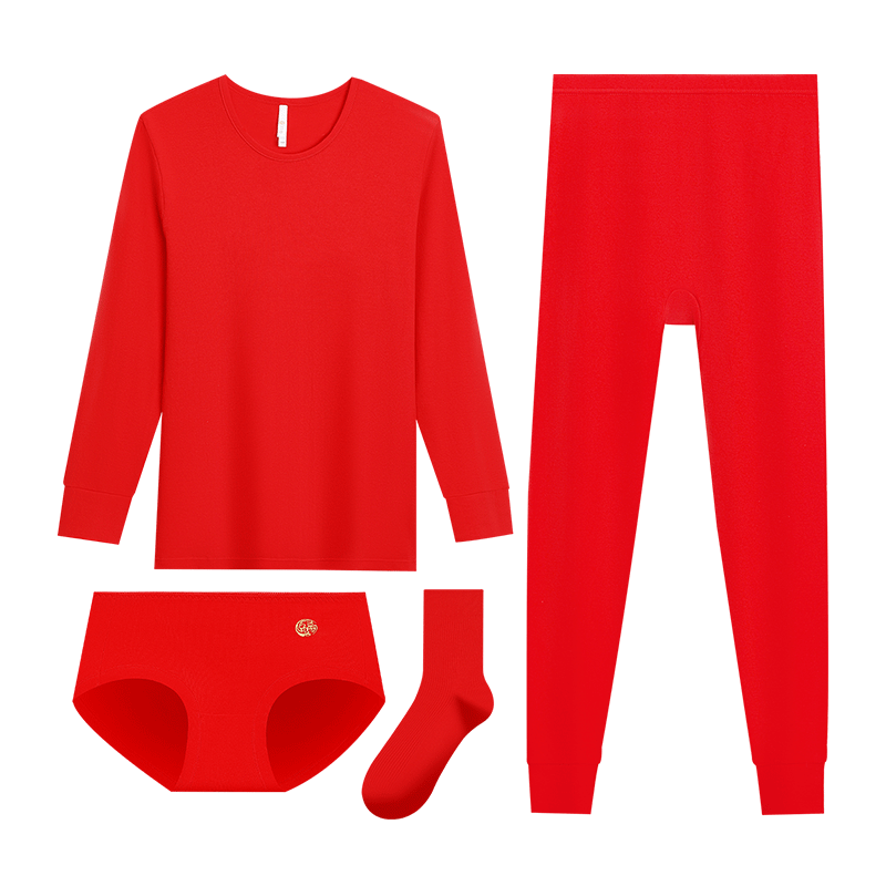 紅豆內(nèi)衣女7A抑菌純棉秋衣秋褲柔棉內(nèi)褲棉襪馬年本命年結(jié)婚保暖禮盒