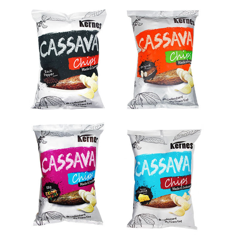 克恩茲印尼進(jìn)口木薯片150g4包山藥薄片脆片脆薯片休閑膨化零食品 4口味各1袋