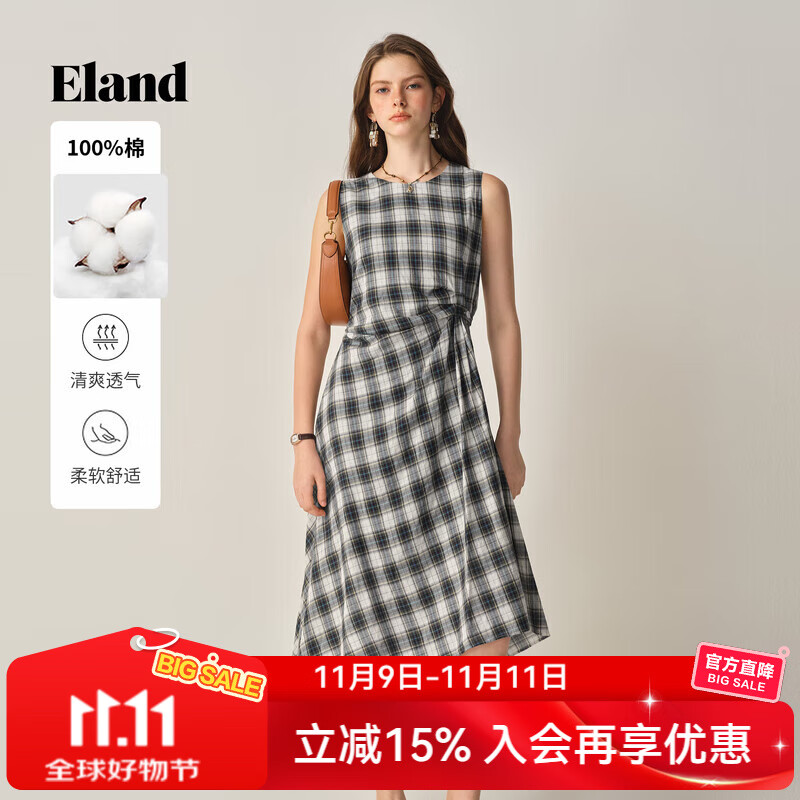 ELAND【格调裙】衣恋无袖连衣裙2025夏季显瘦气质 撞色(99)MIX S /160