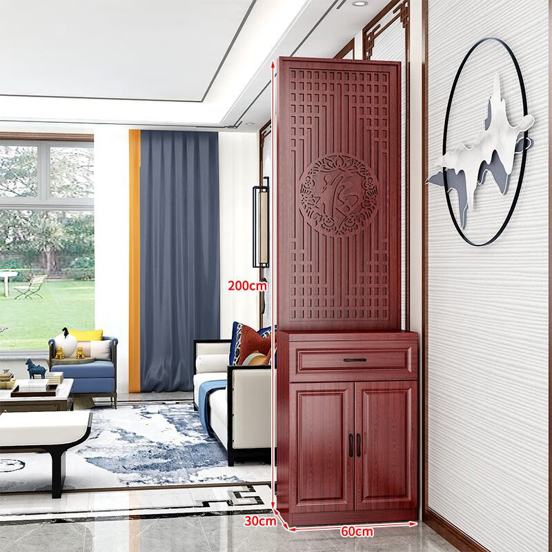 迈途森玄关柜进门隔断柜屏风客厅简约现代入户正对门装饰置物架木质鞋柜 色方格福带背板200*60