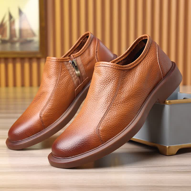 渡诺班尼皮鞋男夏季透气单层男鞋一脚蹬牛筋软底中年爸爸皮鞋 黑色_16068单层 45