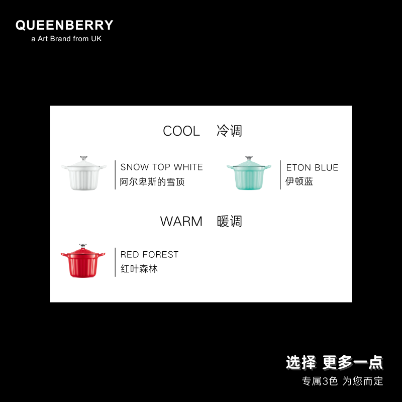 QUEENBERRY英国库白铸铁珐琅锅私人料理锅家用炖锅厨房汤锅北欧平底饭釜锅 「2-3人食」料理锅-雪顶白 16cm