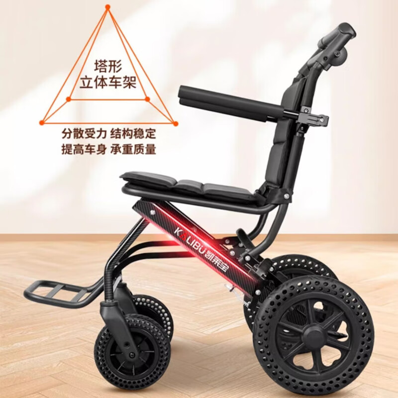 康立普（CANLIPE）轮椅车老人专用折叠超轻便推车铝合金旅游代步车可上飞机便携简易 【豪华款】碳纤维扶手+可拆双层垫+12寸蜂窝后轮