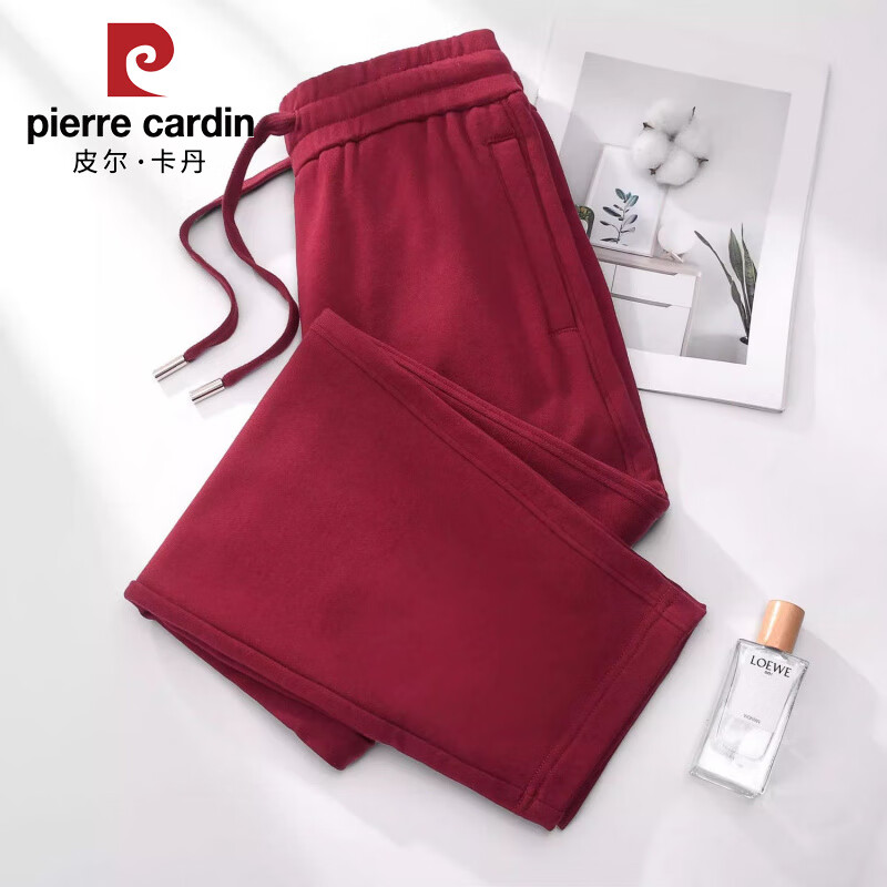 皮尔卡丹砖红色直筒运动裤女2025秋冬新款加绒加厚卫裤棉质高腰大码长裤子 安可拉红 加绒 XL (120-135斤)