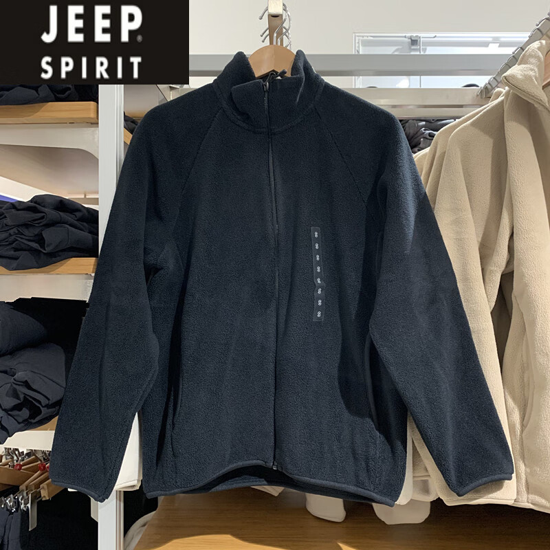 吉普（JEEP）2025男装女装秋冬摇粒绒拉链茄克长袖立领保暖夹克卫衣外套 黑色 S