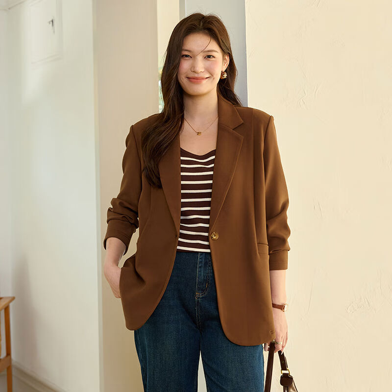 慕娃大码女装休闲装外套胖mm韩版百搭西服上衣秋季新款一粒扣西装