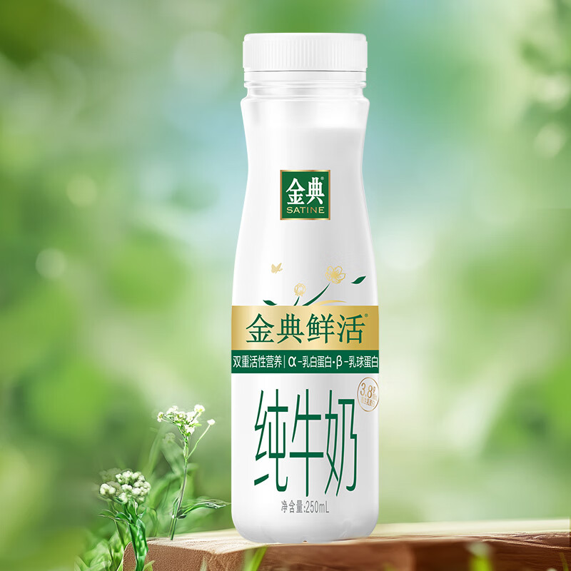 伊利金典3.8g乳蛋白 鲜活纯牛奶250ml 单瓶