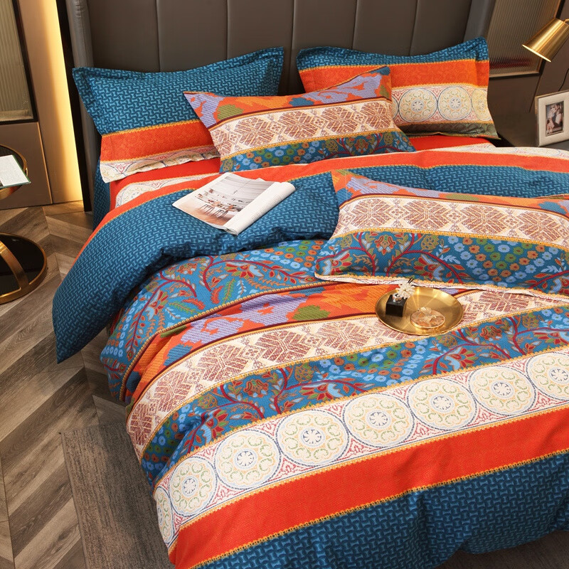 加厚纯棉磨毛四件套秋冬季全棉斜纹床单被套床上用品1.8m 海韵幽蓝 1.8床 床单款 （被套200*230cm）