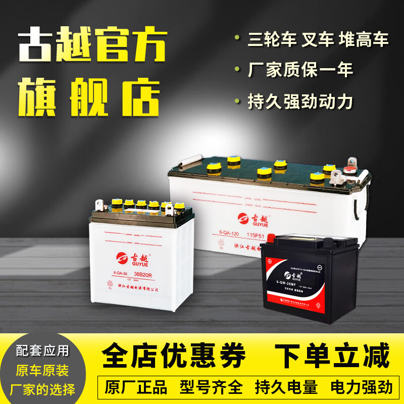 古越（GUYUE）三輪摩托車電瓶6QA20/28/36/45/6QW28蓄電池加水型干電池免維護 6QA28