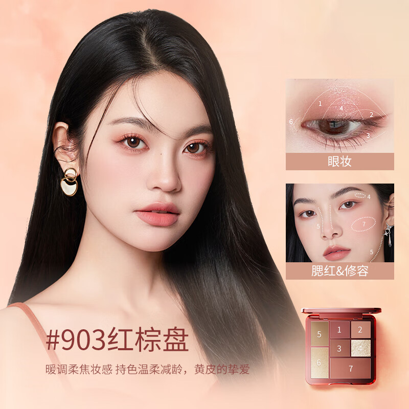 纪颜美记七色眼影盘 哑光大地红棕色系 多功能显色细腻不飞粉懒人一抹成型 大地盘 13.5g