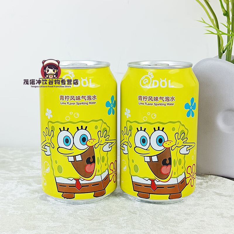 联名气泡水330ml果味碳酸网红草莓味饮料汽水 海绵宝宝款青柠味330ml