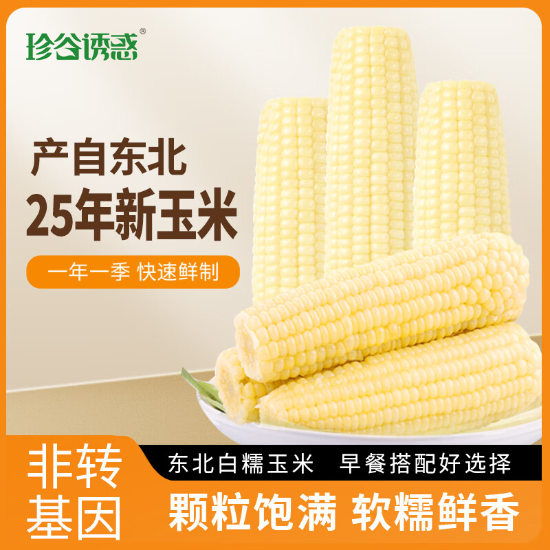珍谷诱惑25年东北糯玉米新玉米黄糯玉米棒早餐玉米粗粮代餐零食 白糯玉米12支【单支180g以上】
