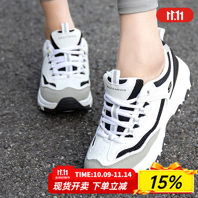 斯凯奇(Skechers)女鞋夏季新款厚底增高老爹鞋熊猫鞋网面透气休闲鞋运动鞋女 8730066-WLGY 35