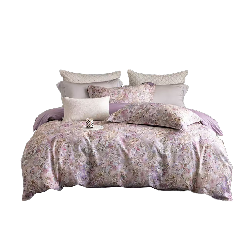 罗蒙（ROMON）国风轻奢60支长绒棉贡缎丝绸质感四季通用标准四件套 花漾 被套2*2.3m