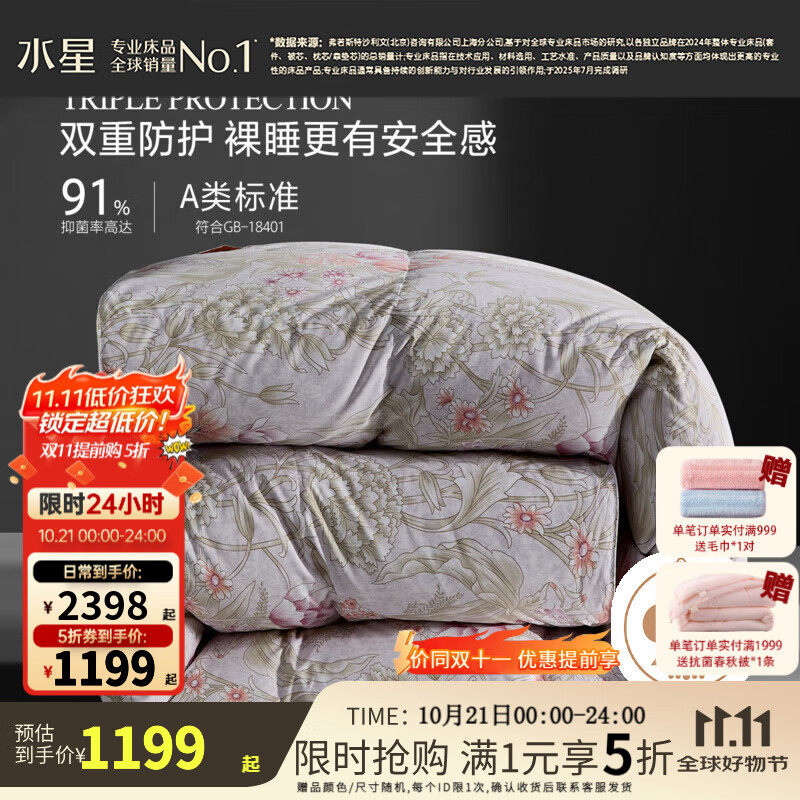 水星家纺被子羽绒被 95%白鹅绒填充 白绒吹雪被 秋冬保暖鹅绒被芯冬天厚被 冬被 【松花江鹅绒】升级抗菌 220x240cm(适配1.8米床套件)