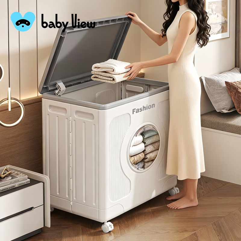 BABY VIEW衣服收纳箱家用大容量翻盖玩具杂物被子整理箱可折叠收纳柜储物柜 160L 灰色 【带滑轮+翻盖】1个装