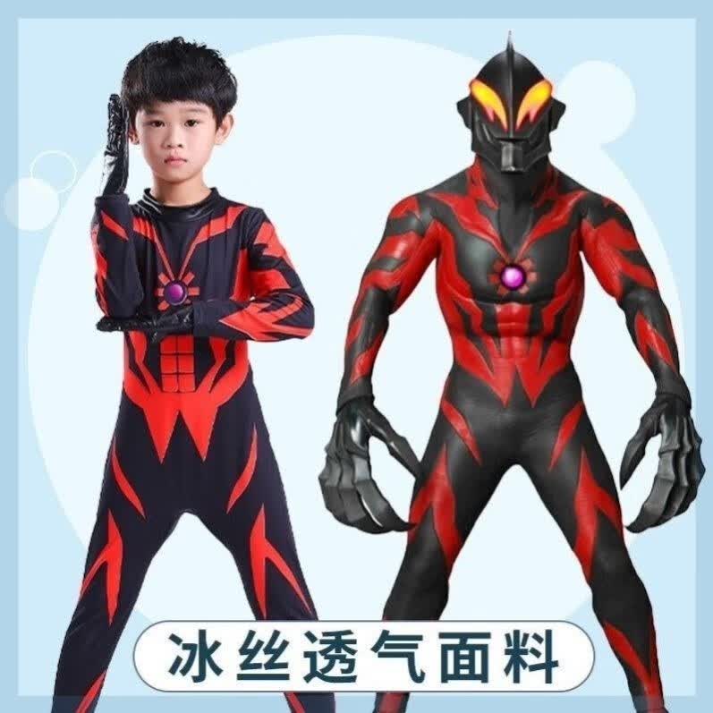 万圣节贝利亚奥特曼连体衣儿童春秋新款演出服装带灯cos超人披风 贝利亚奥特曼连体衣+玩具六件套 均码 110码(建议身高100-110)