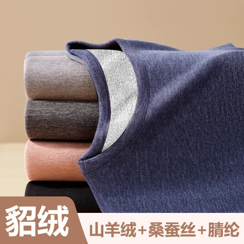 雅鹿保暖内衣套装男女貂绒蚕丝秋衣秋裤情侣款修身内秋冬打底秋衣秋裤 肤色【女士貂绒套装】 L