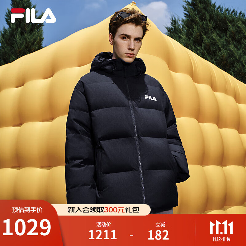 斐乐FILA情侣连帽羽绒服女2025冬连帽RGB多彩羽绒防风防泼水外套男 正黑色-BK XL 180/100A/XL