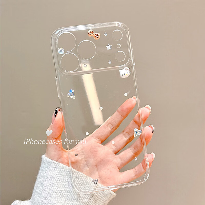 八脚兽极简ins透明点钻猫咪适用iphone17promax新款手机壳苹果15日韩16pro超火14全包女高级感 透明点钻猫咪蝴蝶结手机壳 iPhone 17 Pro