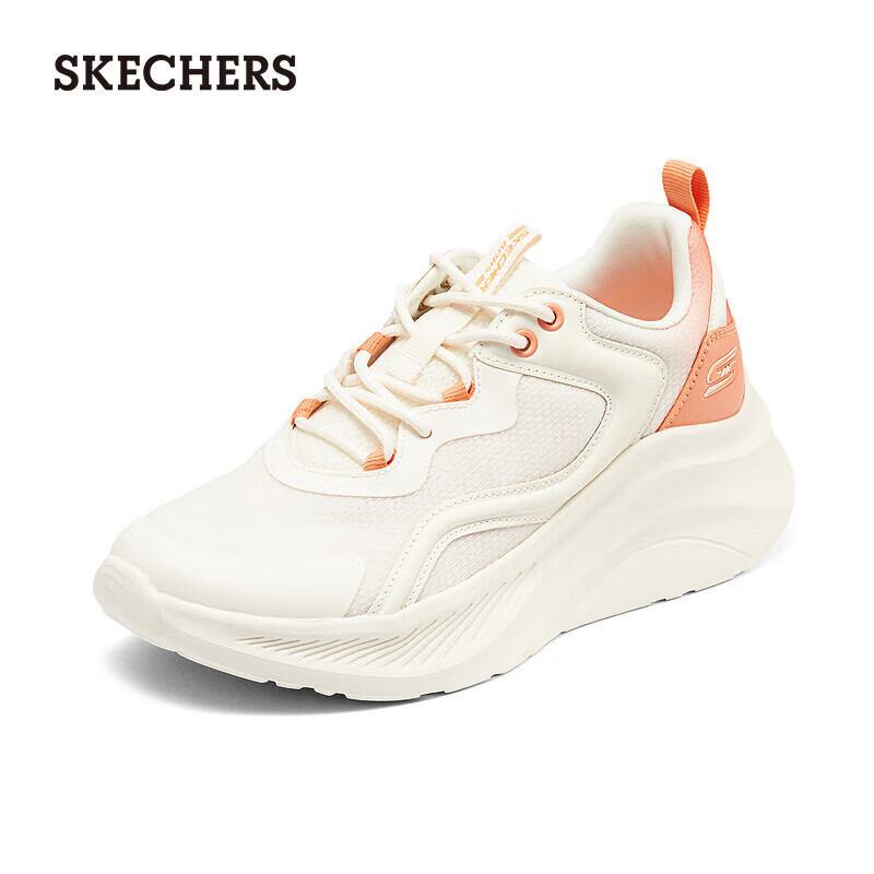 斯凯奇（Skechers）糕糕鞋丨女鞋年新款绑带休闲运动鞋时尚渐变色设计感增高鞋 自然色/橘色/NTOR 37