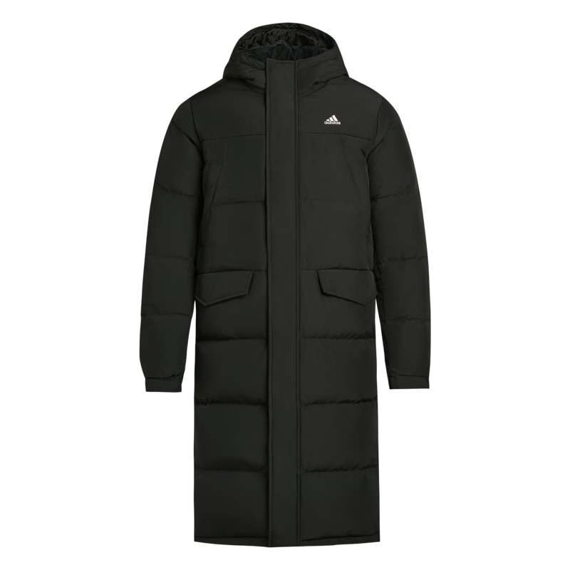 adidas 通勤羽絨服休閑長款鴨絨男女秋冬新款阿迪達斯官方輕運動   黑色   XL