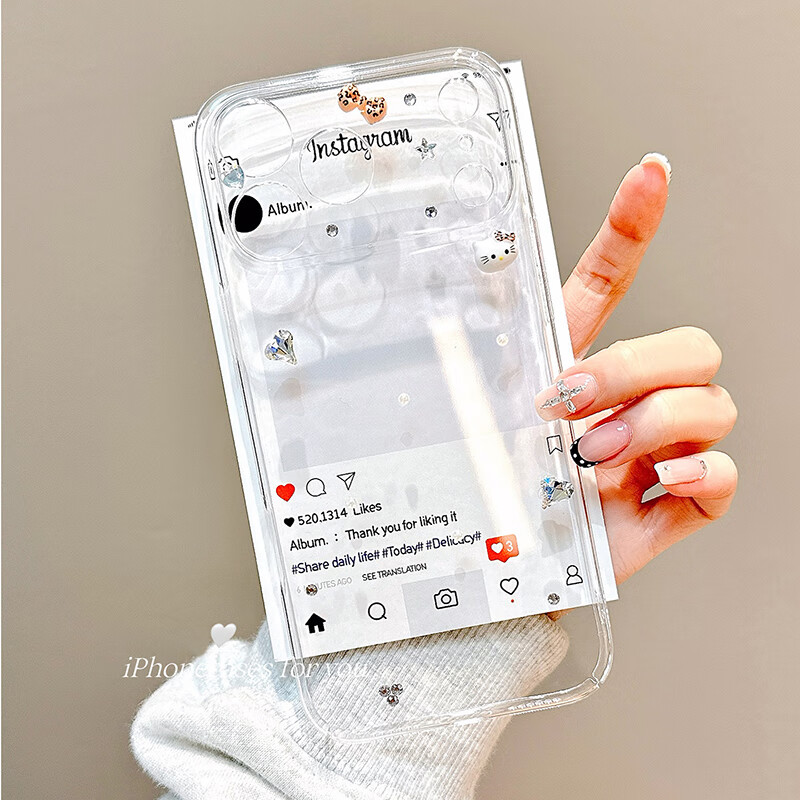 八脚兽极简ins透明点钻猫咪适用iphone17promax新款手机壳苹果15日韩16pro超火14全包女高级感 透明点钻猫咪蝴蝶结手机壳 iPhone 17 Pro
