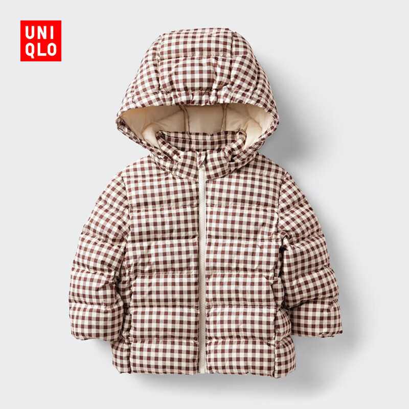 优衣库婴幼儿宝宝PUFFTECH空气棉服可机洗拉链连帽外套479703 35 浅褐色 100