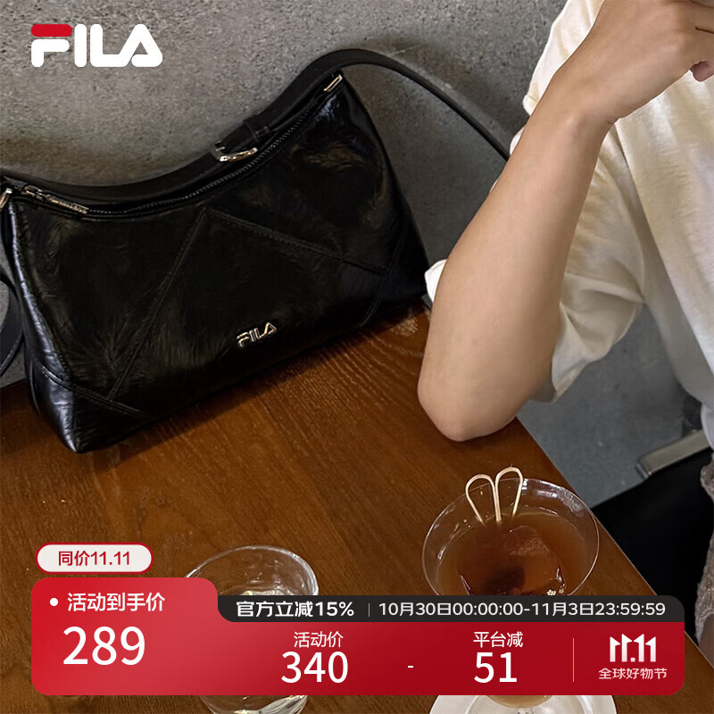 FILA斐乐斜挎包女包2025秋季新款时尚休闲单肩包斜挎包百搭腋下包 正黑色-BK XS