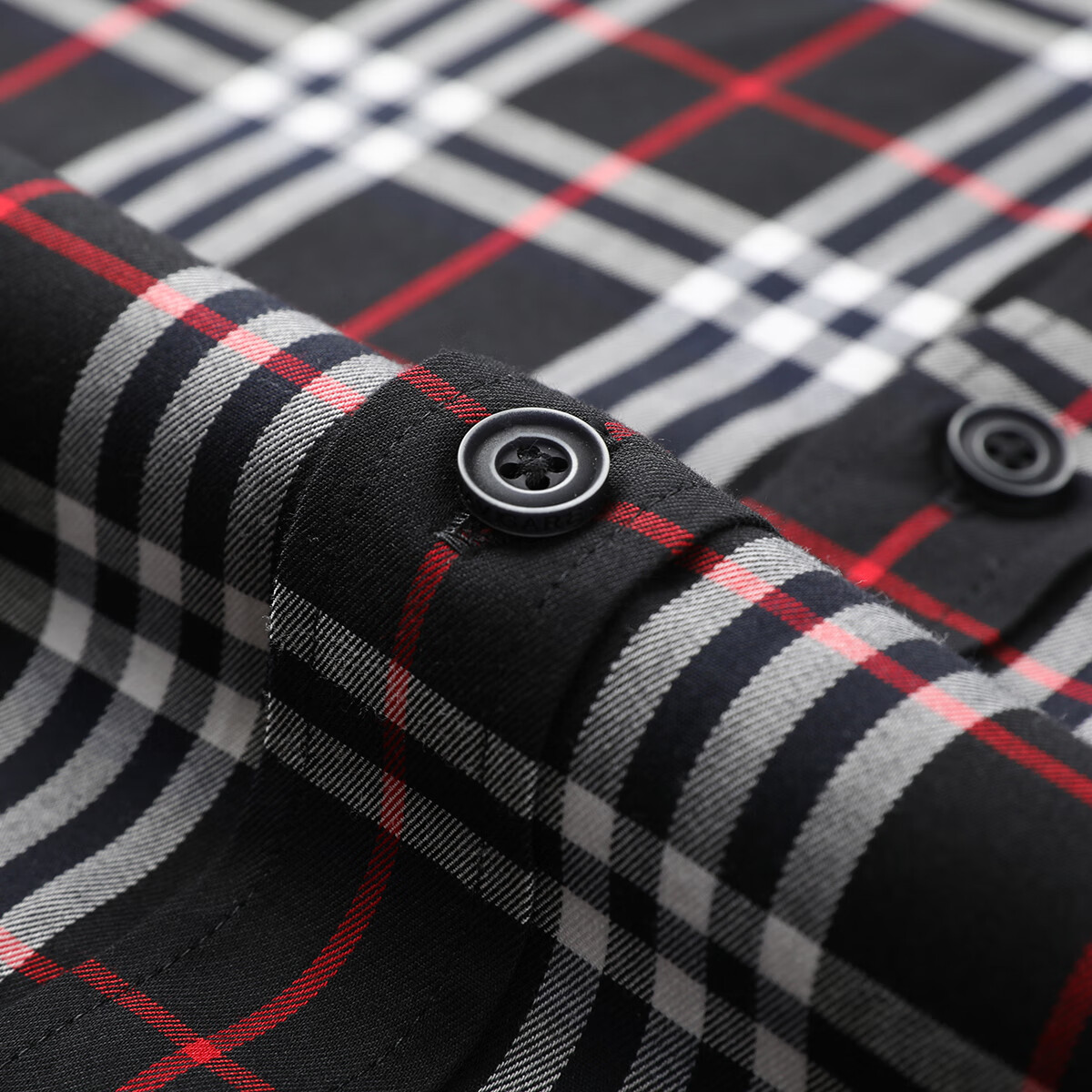 Navigare意大利小帆船时尚格纹衬衫男士2025春秋季新款丝光刺绣简约衬衣 黑/红 M