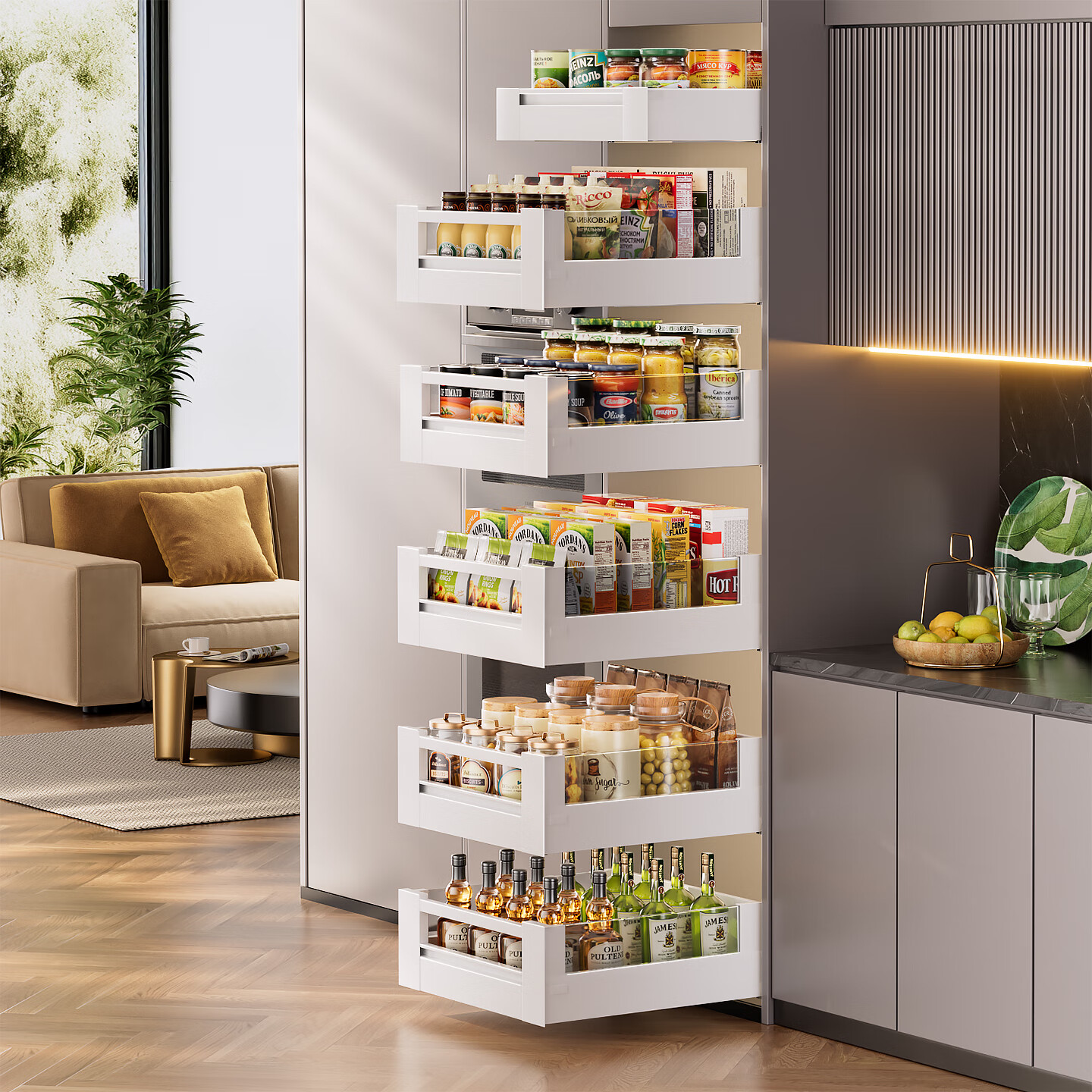 德米莫拉篮厨房置物高柜阻尼抽屉橱柜轨道大怪物高深浅餐边柜零食收纳柜 低帮300柜-500深【单层】+铝合金面板