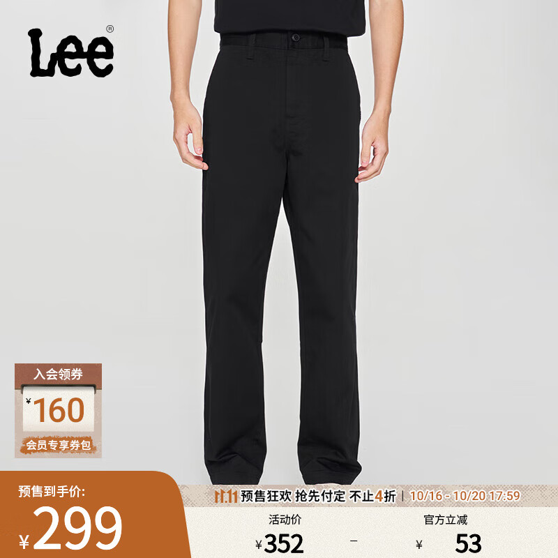Lee【预售】25新经典舒适直筒字母Logo织标男士日常休闲布裤LMB0099 黑色 32