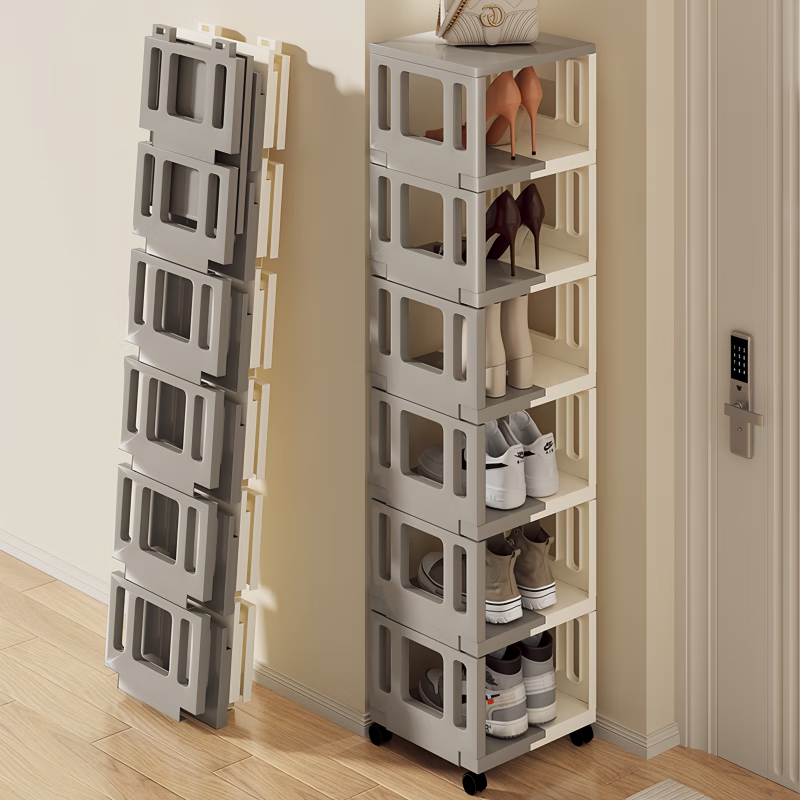 馨婺家折叠鞋架免安装家用多层入户省空间小窄鞋子收纳架子新款简易鞋柜 白+灰色【三层】免安装