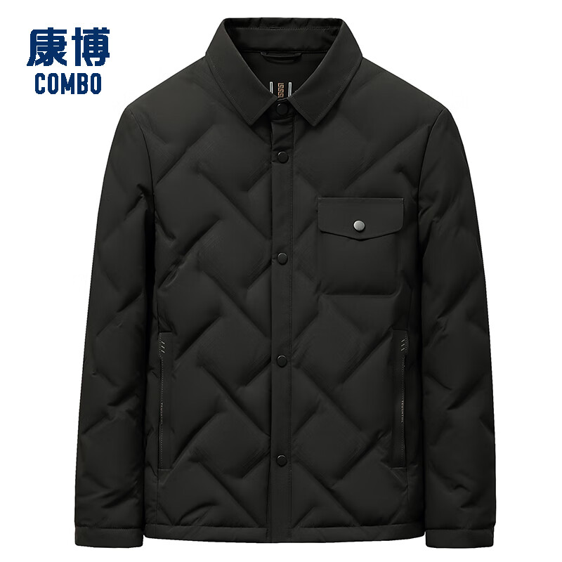 康博秋冬新款时尚百搭轻薄衬衫羽绒服保暖翻领外套 黑色 L (175)