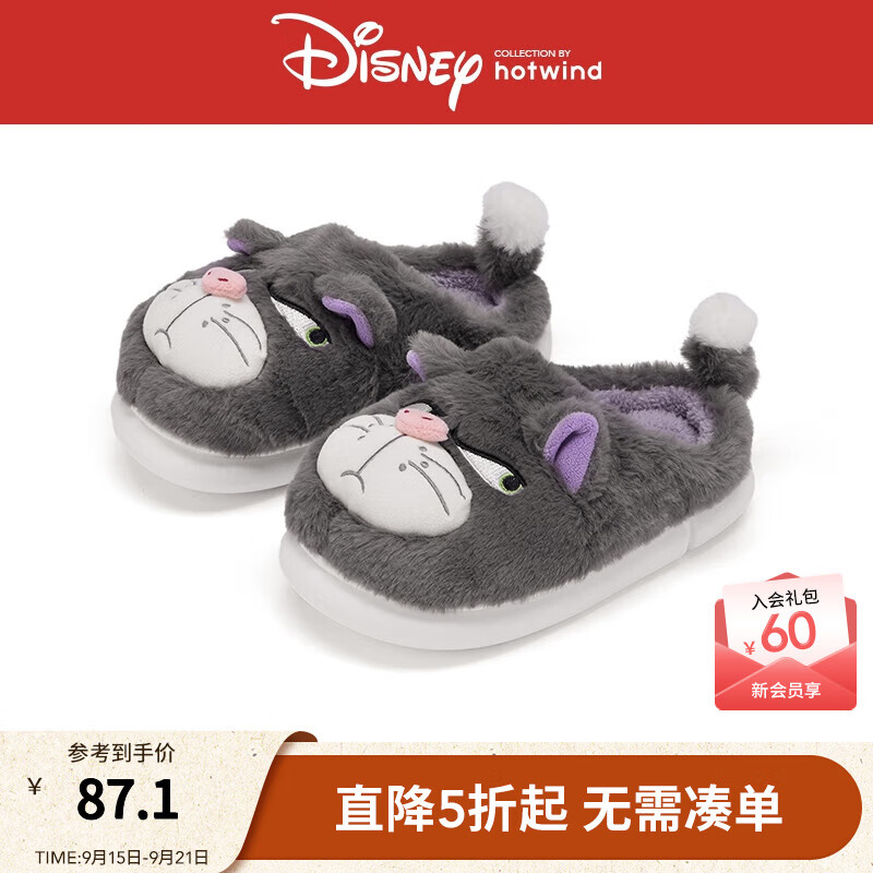 热风【迪士尼系列】加绒毛毛鞋2025年冬季新款卡通包头家居拖鞋 09灰色 36-37 S