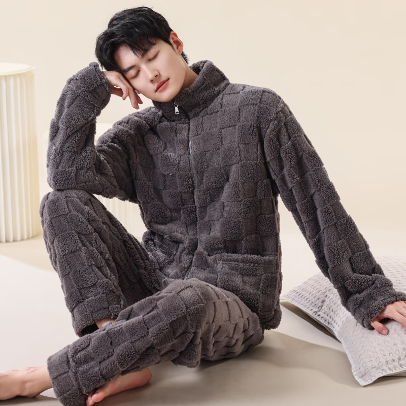 雪中飞睡衣冬季男2025年新款拉链加绒加厚珊瑚绒可外穿大码家居服套装 NSCJF-深灰方格拉链 L 【建议110-130斤】 京东折扣/优惠券