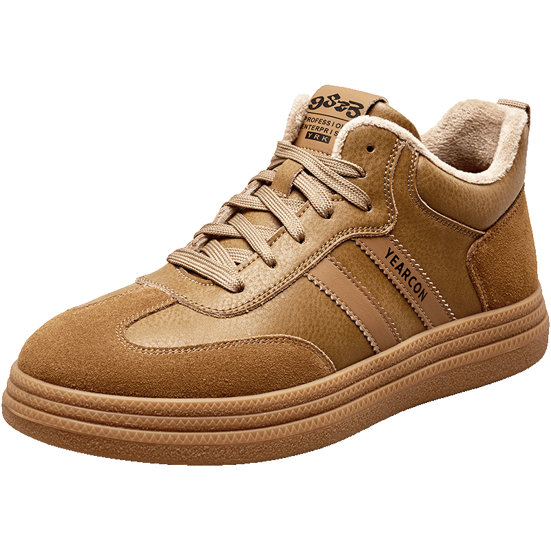 意尔康官方男鞋2025新款加绒棉鞋高帮德训板鞋冬款保暖休闲鞋 土黄 41