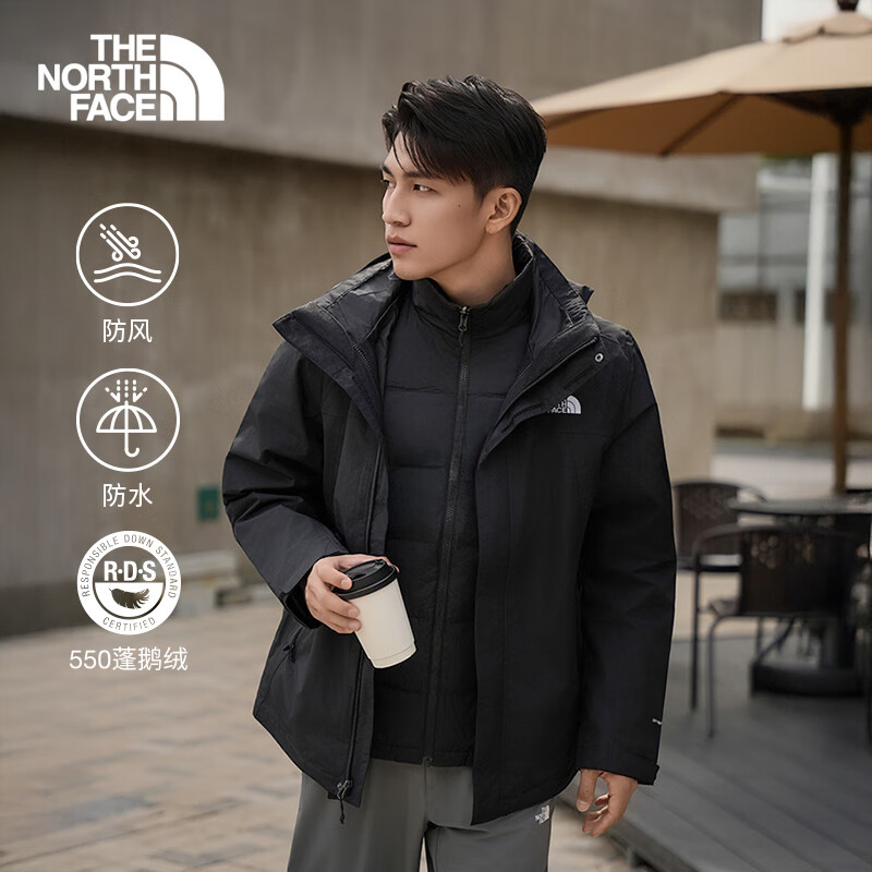 北面（The North Face）机能三合一冲锋衣男防风防水外套550蓬鹅绒内胆25秋冬上新|81QS JK3/宇宙黑 XL/180