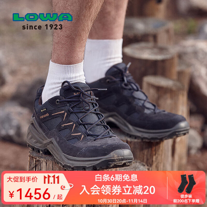 LOWA 德国登山鞋户外防水低帮耐磨徒步鞋SIRKOS EVO GTX男女秋冬 藏青色/棕色-男款 42