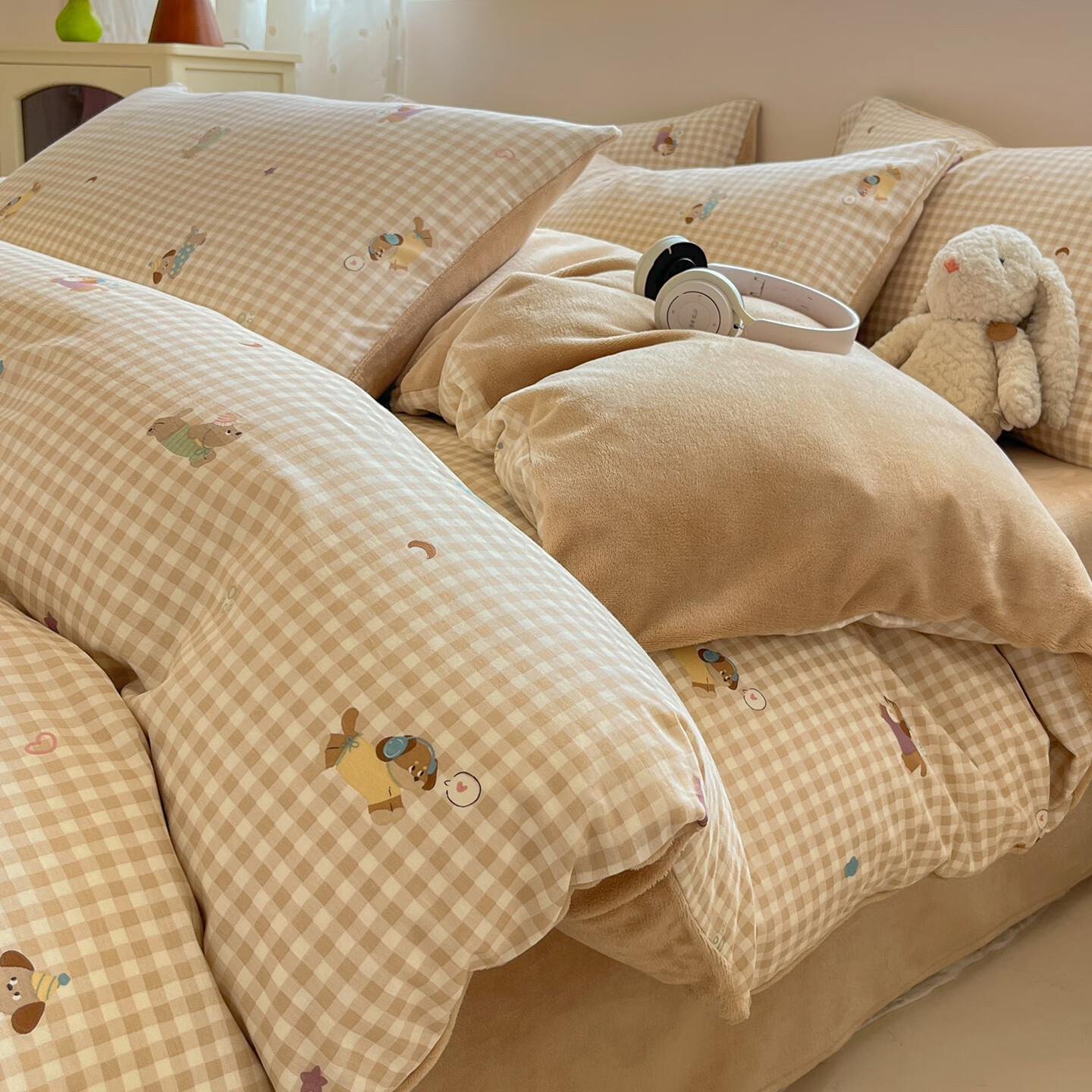 苏萱棉加绒床上四件套冬季加厚牛奶珊瑚绒被套儿童卡通全棉床单三件套 狗狗派对 1.8m 床单款 四件套-被套200x230cm