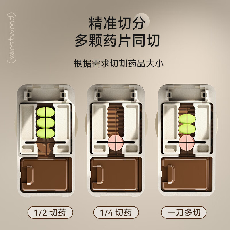 嘉智鹤多功能日本切药器一分二便携切割神器四分之一分药器药片分割药盒 墨羽白 升级款【1/2+1/4切药器】切药+储药