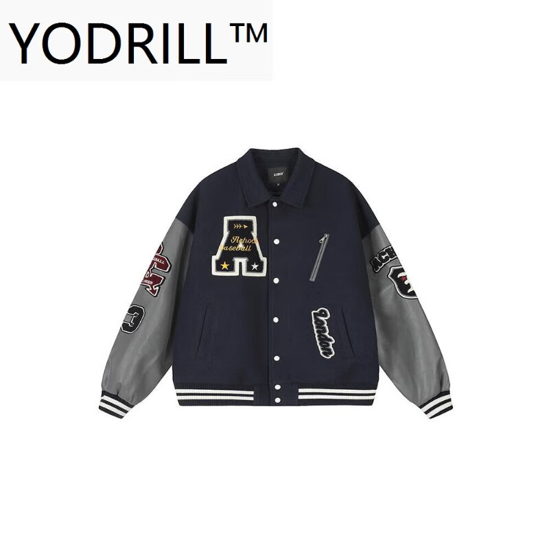 米可杉美式cleanfit立领重磅刺绣棒球服潮牌外套男夹克 藏蓝色加厚款 藏蓝色加厚款 S