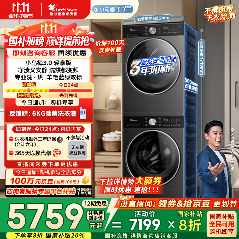 小天鹅（LittleSwan）洗烘套装 10KG滚筒洗衣机全自动+变频热泵烘干机家用烘衣服 【小乌梅3.0轻享】VE10+VE10 国家补贴