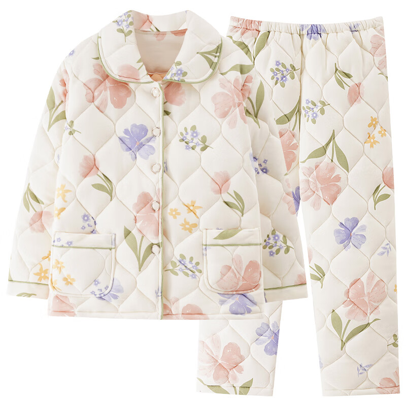 chunnian睡衣女士冬季夹棉加厚加棉秋冬款冬天保暖家居服中年妈妈套装 LMSJ134 L