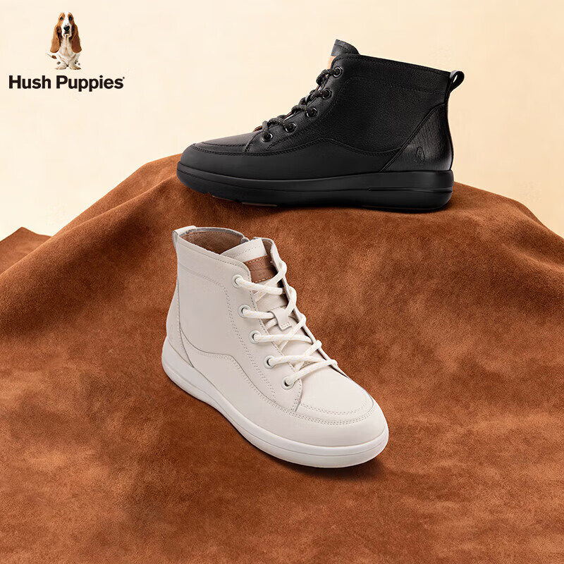 暇步士（Hush Puppies）靴子女 2025秋季新品时尚增高女鞋柔软舒适牛皮短靴百搭休闲鞋 曜石黑 39