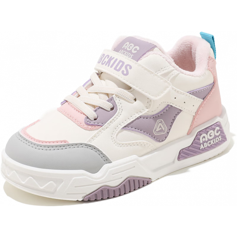 ABC KIDS童鞋女童保暖小白鞋2025冬季新款百搭男童加绒运动鞋儿童二棉鞋 米粉紫 31 内长约20.2cm